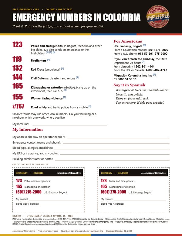 Cover of Emergency Numbers in Colombia